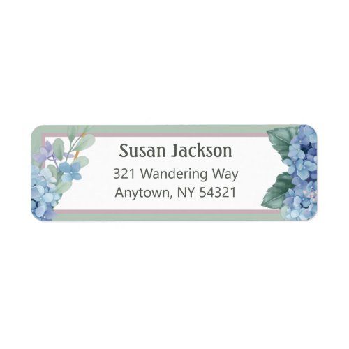 Blue Floral Hydrangea Return Address Label