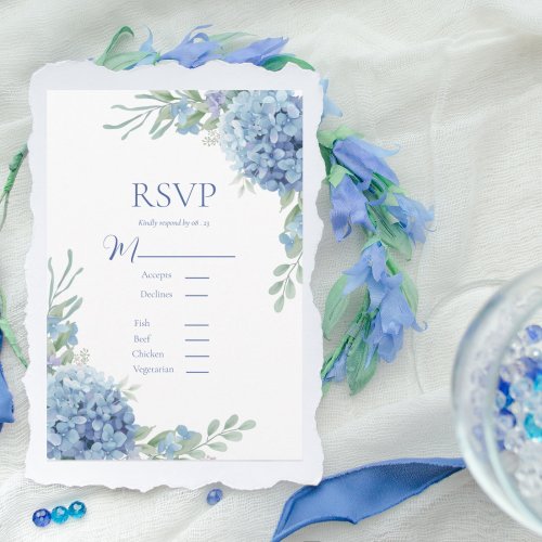 Blue Floral Hydrangea RSVP Card