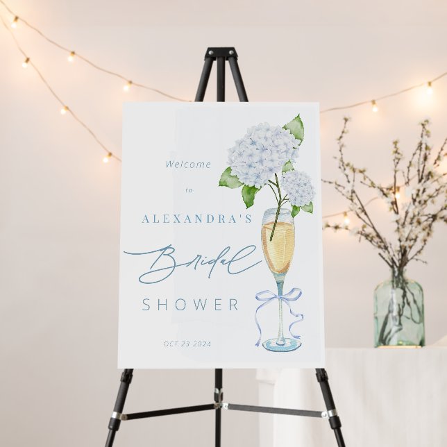 Blue Floral Hydrangea Shower Welcome Sign (In Situ (Stand))
