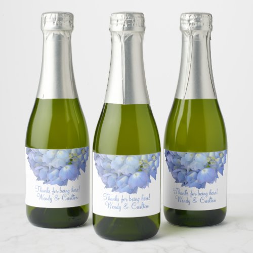 Blue Floral Hydrangea Thank Guests Favor Sparkling Wine Label