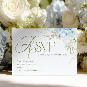 Blue Floral Hydrangea Wedding RSVP Card