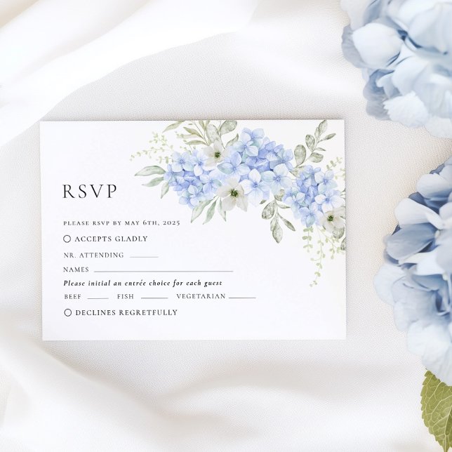 Blue Floral Hydrangea Wedding RSVP Card (Creator Uploaded)