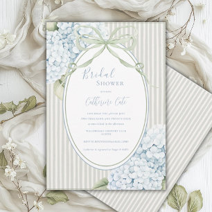 Blue Floral Hydrangeas Sage Green Whimsical Bridal Invitation