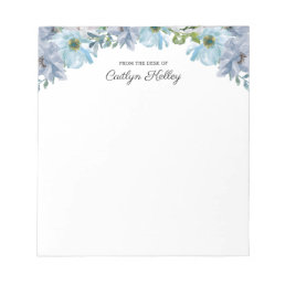 Blue Floral II From the Desk of, Personalized Notepad