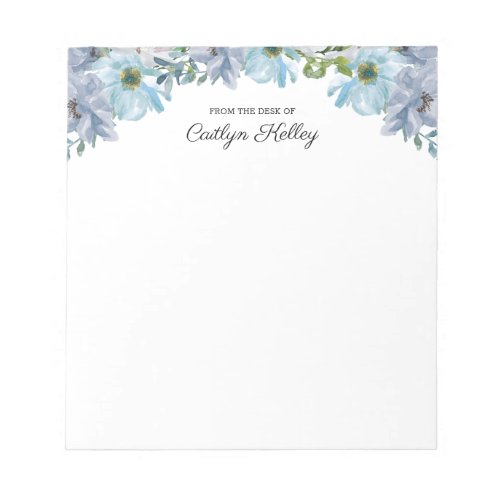 Blue Floral II From the Desk of Personalized Notepad