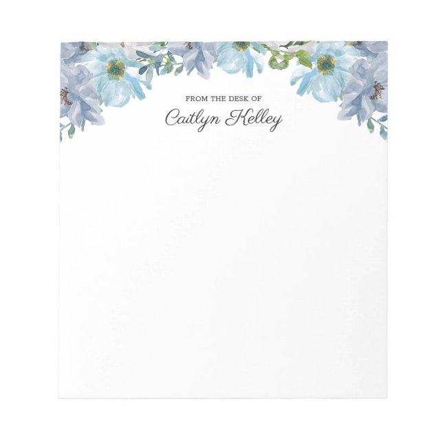 Blue Floral II From the Desk of, Personalized Notepad (Front)