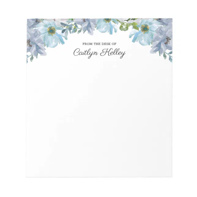 Blue Floral II From the Desk of, Personalized Notepad | Zazzle