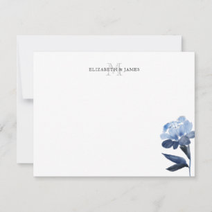 Blue Floral Initial Monogram Couple Personalized Note Card