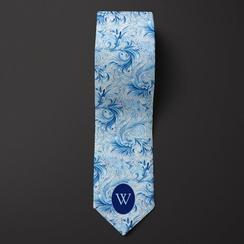 Blue Floral_Inspired Monogram Neck Tie