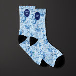 Blue Floral-Inspired Monogram Socks<br><div class="desc">Make a statement at your wedding with our Blue Floral-Inspired Monogram Socks. The beautiful blue monogramed floral design adds a touch of charm and sophistication. Be sure to check out our coordinating neck tie for a polished ensemble.</div>