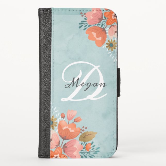 Blue Floral iPhone Wallet Case (Front)