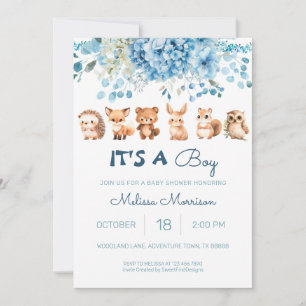 Blue Floral It's a boy Baby Shower Invitation
