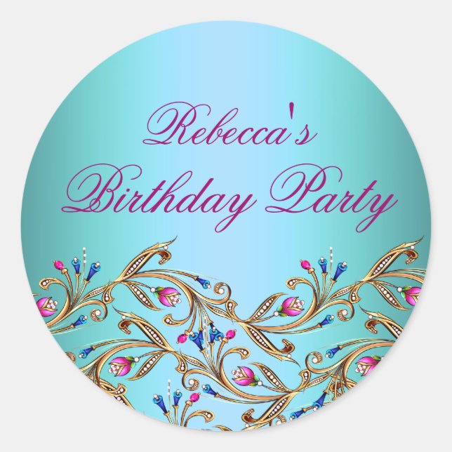 Blue Floral Jewel Envelope Sticker/seal Classic Round Sticker (Front)