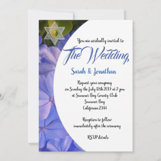 Blue floral Jewish wedding Invitation