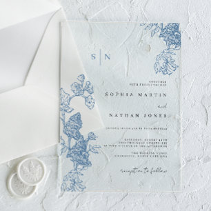 Blue Floral Lace Clear Wedding Acrylic Invitations