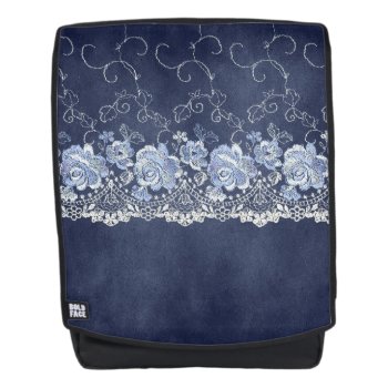 Blue Floral Lace Look Backpack by JLBIMAGES at Zazzle