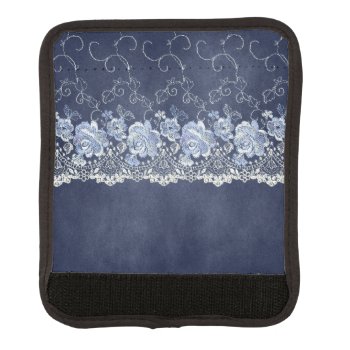 Blue Floral Lace Look Luggage Handle Wrap by JLBIMAGES at Zazzle