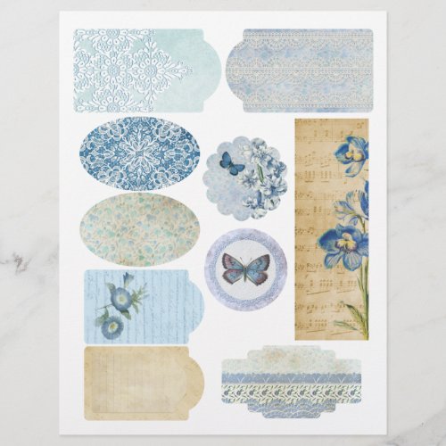 Blue Floral  Lace Scrapbook Embellishment Sheet