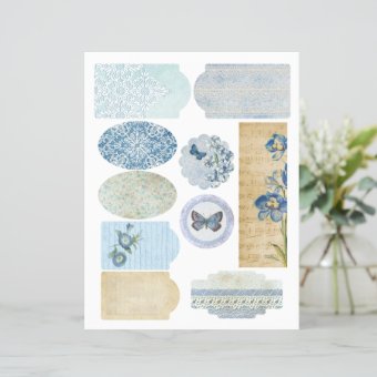 Blue Floral & Lace Scrapbook Embellishment Sheet | Zazzle