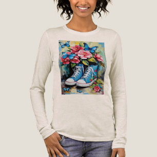 Blue Floral Lace Up Hightop Sneakers & Butterflies Tri-Blend Shirt