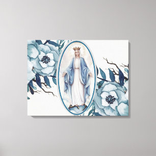 Blue Floral   Lady of Grace   Virgin Mary   Lace Canvas Print