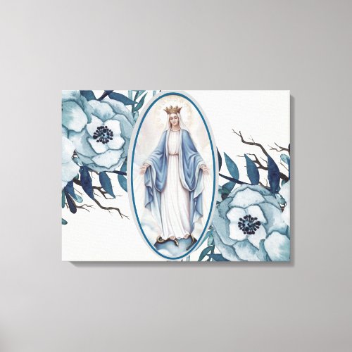 Blue Floral  Lady of Grace  Virgin Mary  Lace Canvas Print