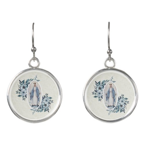 Blue Floral  Lady of Grace  Virgin Mary  Lace Earrings