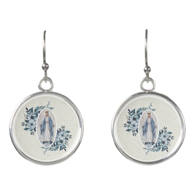 Blue Floral | Lady of Grace | Virgin Mary | Lace Earrings (Front)