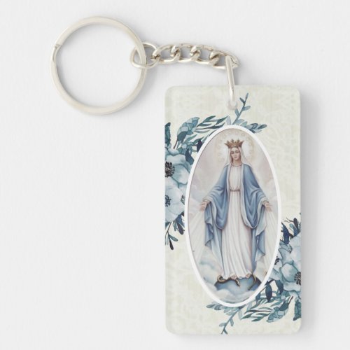 Blue Floral  Lady of Grace  Virgin Mary  Lace Keychain