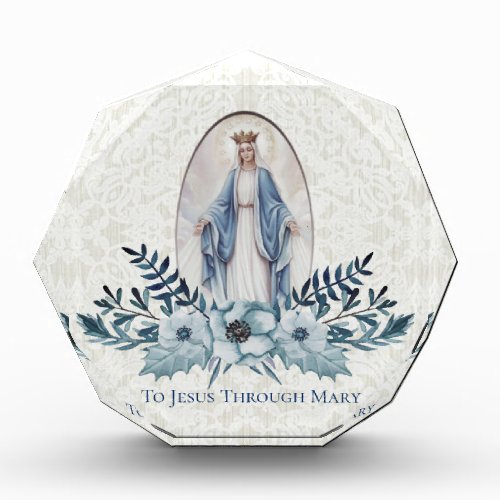 Blue Floral  Lady of Grace  Virgin Mary  Lace Photo Block