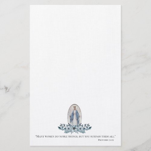 Blue Floral  Lady of Grace  Virgin Mary  Stationery
