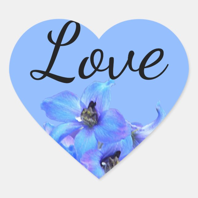 Blue Floral Larkspur Summer Wedding  Love Heart Sticker (Front)
