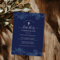 Blue Floral Leaf Boys First Communion