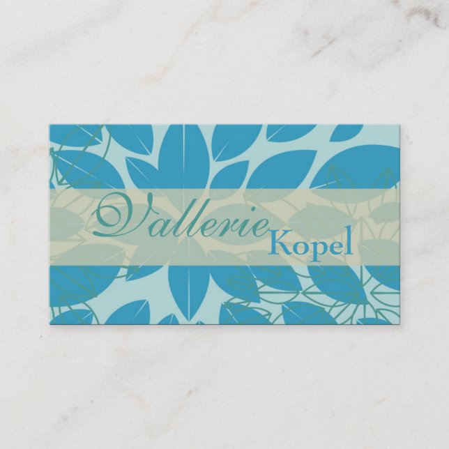 Blue Floral Leaf Foliage Interior Business Card (Front)
