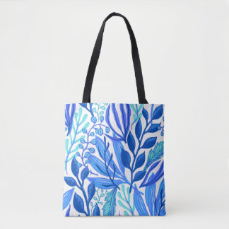 Blue Floral leaf themed Tote Bag