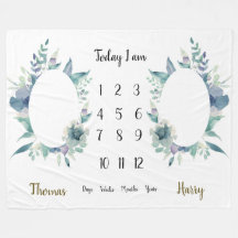 Blue floral leaves arrangement Twins Milestone 