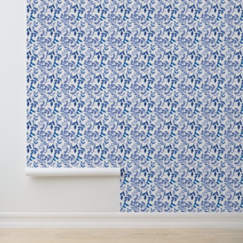 Blue Floral Leaves Pattern Wallpaper