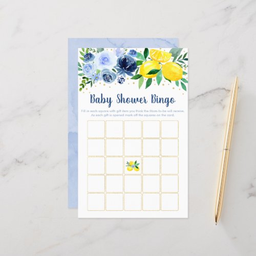 Blue Floral Lemon Baby Shower Bingo Game