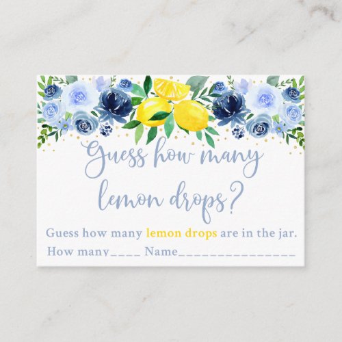 Blue Floral Lemon Bridal Guess How Many Game Enclosure Card