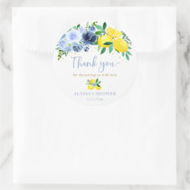 Blue Floral Lemon Bridal Shower Classic Round Sticker