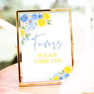Blue Floral Lemon Bridal Shower Favor Sign