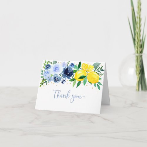 Blue Floral Lemon Bridal Shower Thank You Card