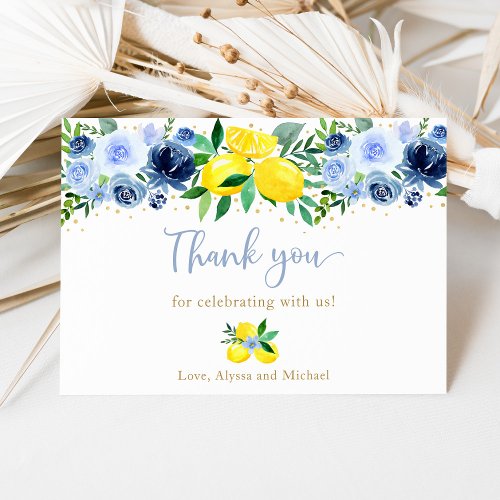Blue Floral Lemon Bridal Shower Thank You Card