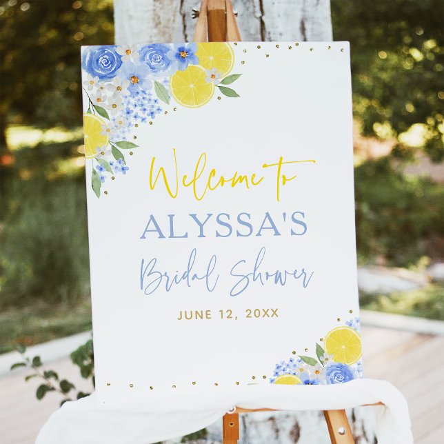 Blue Floral Lemon Bridal Shower Welcome Foam Board (Creator Uploaded)