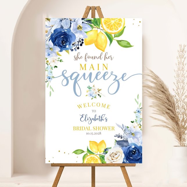 Blue Floral Lemon Bridal Shower Welcome Sign (Creator Uploaded)