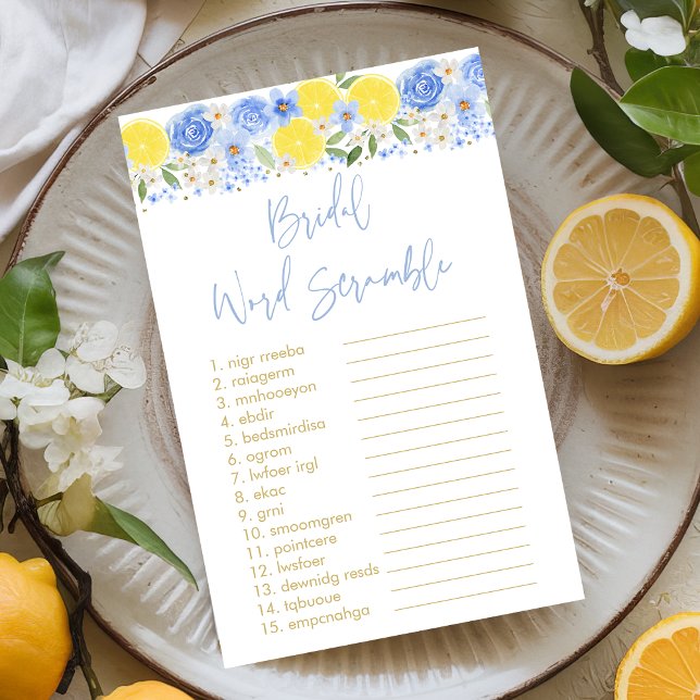 Blue Floral Lemon Bridal Word Scramble Game (Creator Uploaded)