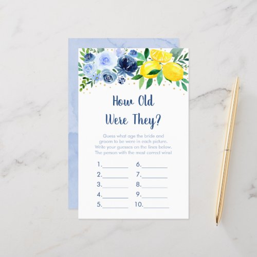 Blue Floral Lemon How Old Were They Bridal Game