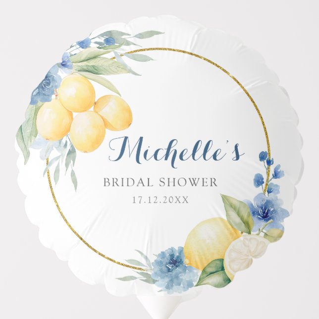 Blue Floral Lemon Main Squeeze Baby Shower Balloon (Front)