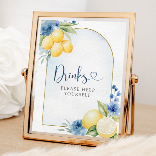 Blue Floral Lemon Main Squeeze Baby Shower Drinks Poster