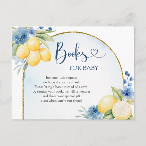 Blue Floral Lemon Main Squeeze Books for Baby Invitation Postcard